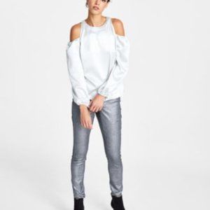 INC INTERNATIONAL CONCEPTS Cold Shoulder Top sz. L - light silver